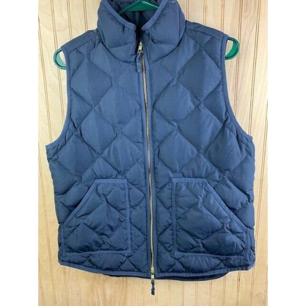 J Crew Men Size M Down & Waterfowl Filled Quilted Puffer Vest Blue Zip Front